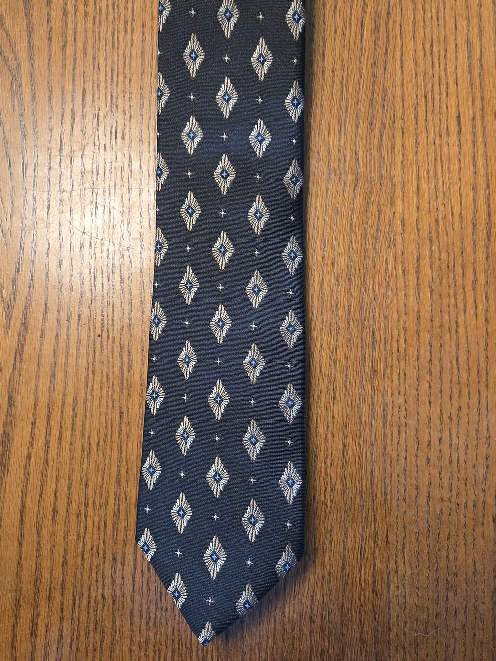 Bellini Navy Tie with Beige and Blue Diamond Motif